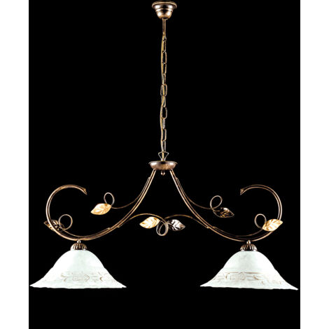 Bilanciere 2 Luci Ferro Battuto Marrone E Oro Vetro Bianco E Oro Serie Magnolia