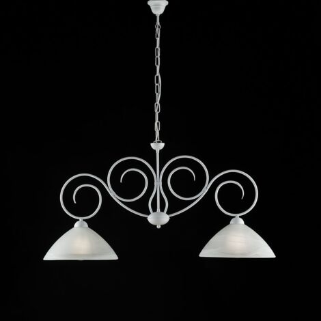 Bilanciere Classico 2 Luci Ferro Battuto Bianco Shabby Vetro Bianco Serie Milly - Bianco Shabby