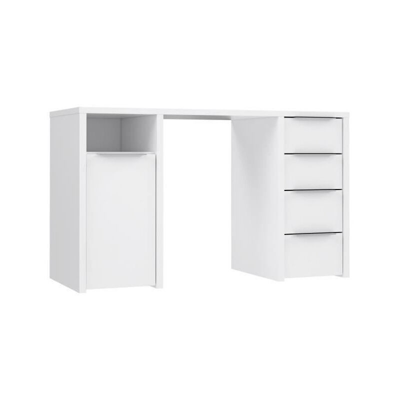 Les Tendances - bilbao Bureau 1 porte 4 tiroirs - Decor papier blanc - l 125 x p 50 x h 75 cm