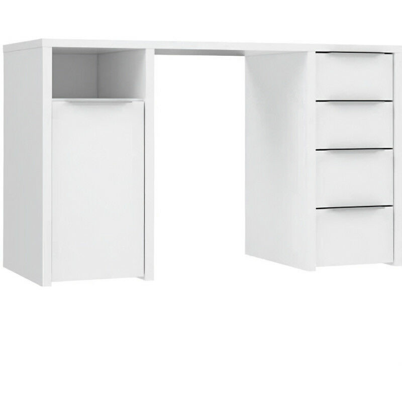 BILBAO Bureau 1 porte 4 tiroirs - Décor papier blanc - L 125 x P 50 x H 75 cm