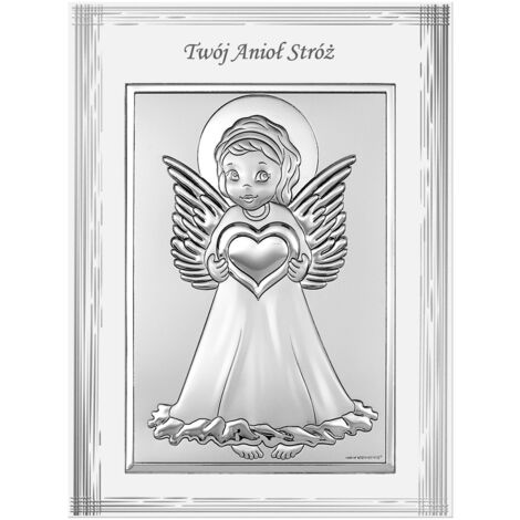 Bild eines Schutzengels zur Taufe, Silber, Taufsouvenir, 9x12 cm  Größe: 9x12 cm  Artikelnummer: BC6670F/2