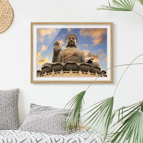 Bild mit Rahmen - Großer Buddha Größe HxB: 40cm x 55cm, Rahmen: Eiche