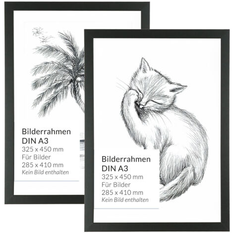 Bilderrahmen 2er Set DIN A3 Schwarz 45 x 32,5 cm Holz Kunststoff bruchsicher Wand Rahmen