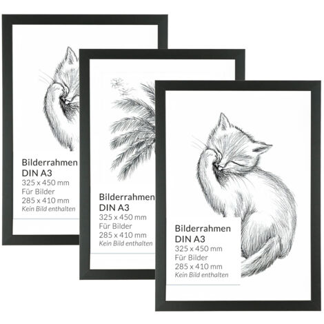 Bilderrahmen 3 Stück DIN A3 Schwarz 45 x 32,5 cm Holz Kunststoff bruchsicher Wand Rahmen