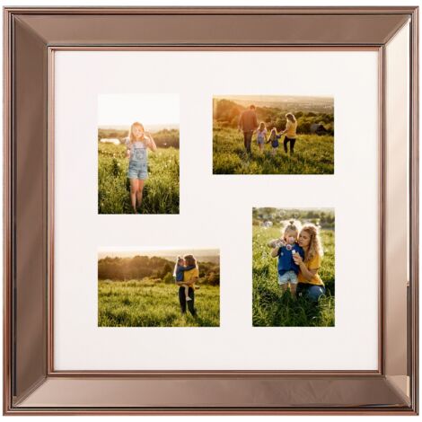 Bilderrahmen Collage für 4 Fotos Kupfer Kunststoff mit Spiegeleffekt quadratisch 52x52 cm Deko Accesoires Wohnzubehör Wohnzimmer Schlazimmer Flur