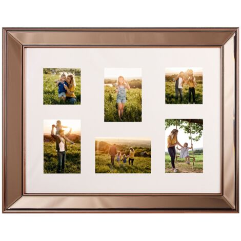 Bilderrahmen Collage für 6 Fotos Kupfer Kunststoff mit Spiegeleffekt rechteckig 52x65 cm Deko Accesoires Wohnzubehör Wohnzimmer Schlazimmer Flur