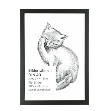Bilderrahmen DIN A3 Schwarz 45 x 32,5 cm bruchsicher Holz Kunststoff Wand Rahmen