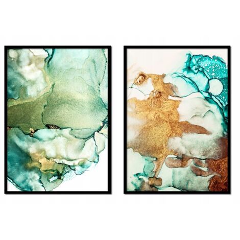 BILDPOSTER IM RAHMEN 53x73cm Diptychon Set mit 2 Gemälden Marmorfarbe P1916