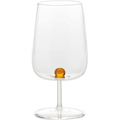Bilia Verre à Vin en Verre Borosilicaté Fabriqué à la Main avec Sphère Décorative Interne, Lot de 6 Pièces Couleur Jaune Or, Design Élégant et Moderne