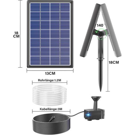 Biling Solar Springbrunnen für Außen mit Glas Panel, 3.5W Solar Brunnenpumpen Gartenbrunnen Wasserpumpe für Vogelbad, Solarbrunnen für Draussen mit 4ft Wasserleitung für Wasserspiel, Teiche