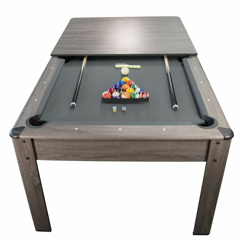 

Billar Americano AMBIANCE 7Ft - 226,5 x 126,5 x 80 cm -Con accesorios y Bandeja mesa comedor - Gris