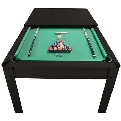 Billard Américain AMBIANCE 7Ft - 226,5 x 126,5 x 80 cm avec accessoires et plateau dînatoire - Couleur Noir