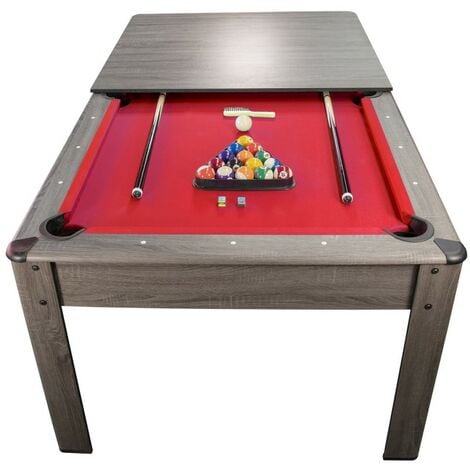 Billard Américain AMBIANCE 7Ft - 226,5 x 126,5 x 80 cm avec accessoires et plateau dînatoire - Gris