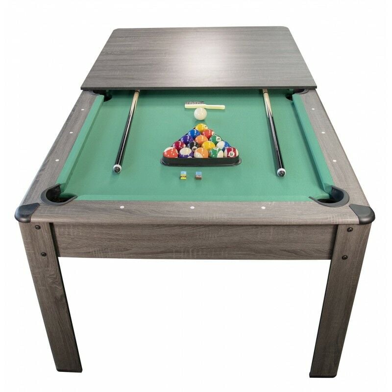 Jt2d - Billard Américain ambiance 7Ft - 226,5 x 126,5 x 80 cm avec accessoires et plateau dînatoire - Gris