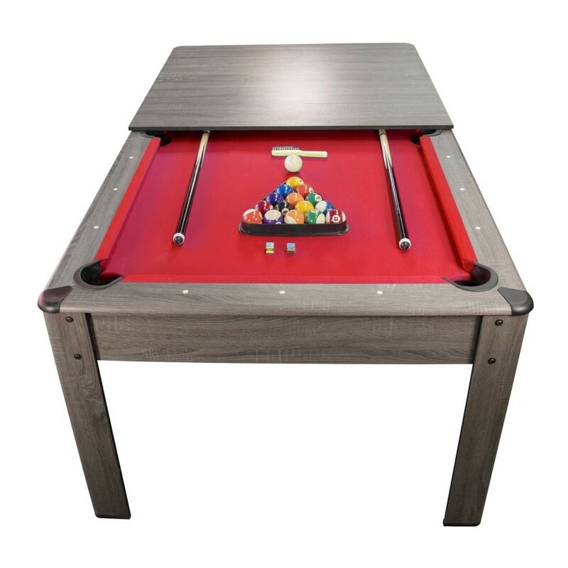 Billard Américain ambiance 7Ft - 226,5 x 126,5 x 80 cm avec accessoires et plateau dînatoire - Gris
