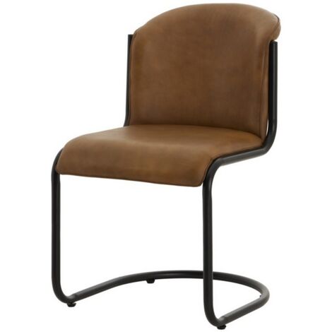 Billy Leather Curved Dining Chair - Metal - L61 x W51 x H85 cm - Brown