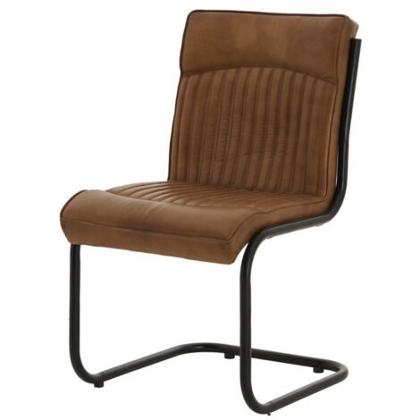 Billy Leather Dining Chair - Metal - L60 x W50 x H91 cm - Brown