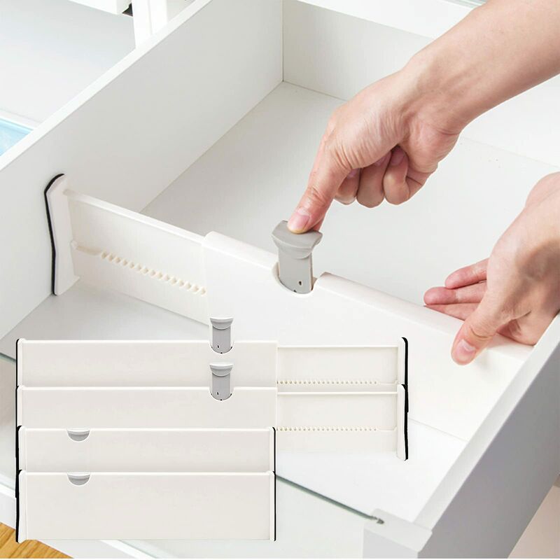 Image of BillyBath Organizzatore divisorio cassetti, Set di 4 divisori regolabili per cassetti, divisori per abiti in rete, cassettiera, bagno, cucina,
