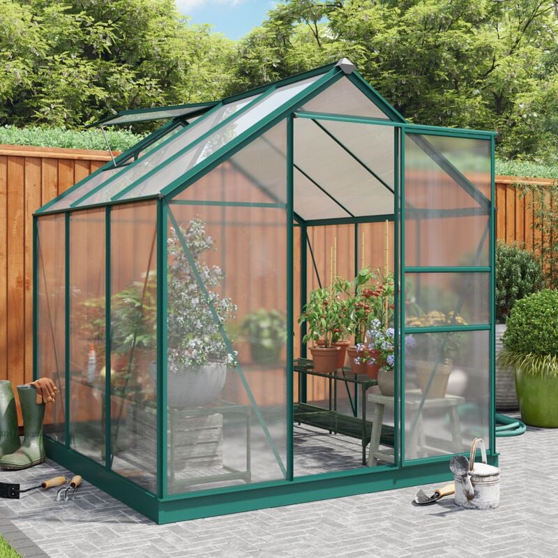 Rosette Hobby Aluminium Polycarbonate Greenhouse - 6x6 Green - Green - Billyoh