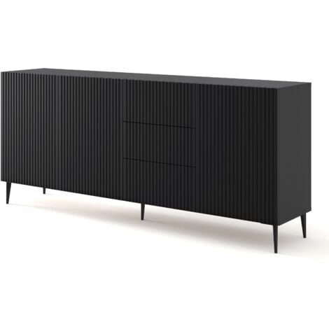 BIM FURNITURE Commode RAVENNA B 200 cm 3D3S fraisé noir mat + pieds