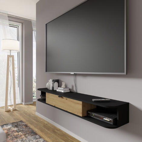 BIM FORNITURE mobile tv Wohnzimmer ICARUS cm 156x29x20 schwarz matt und Eiche