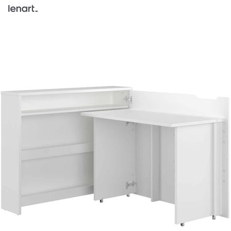 Bim Furniture – Bureau extensible d'angle avec étagères – Largeur 115 cm – Hauteur 93 cm – Plateau blanc mat – Roulettes pour mobilité rapide - CW-01P