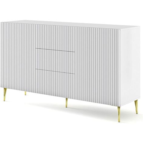 Bim Furniture – Commode 3 tiroirs 149,7x41,8x86,9 cm – Panneau stratifié blanc mat – Système 'push-to-open' sans poignée – Design minimaliste moderne - cm149x41x86h