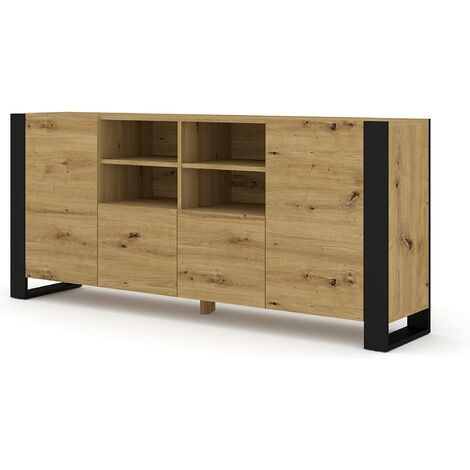Bim Furniture – Commode MONDI 188x84x40cm – Chêne noir mat – 4 tiroirs – Panneau stratifié écologique – Design moderne sans poignées
