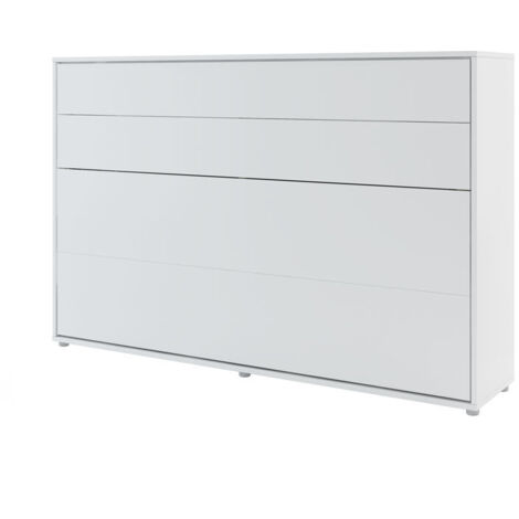 Bim Furniture – Lit escamotable 120x200 horizontal blanc mat – Mécanisme pneumatique – Optimise l'espace – Compatible avec matelas jusqu'à 20cm
