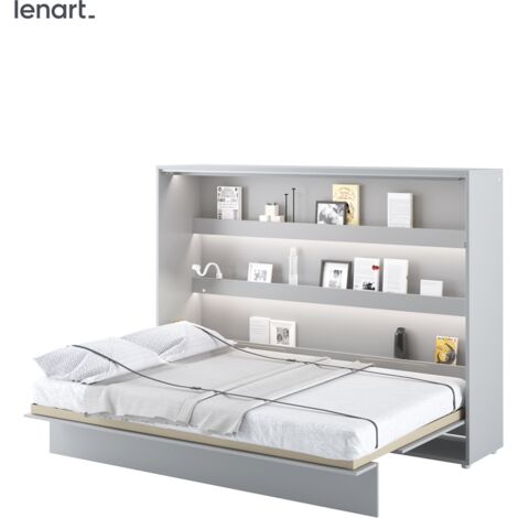 Bim Furniture – Lit escamotable 140x200 horizontal gris mat – Mécanisme pneumatique – Charge max 200 kg – Système soft close pour fermeture silencieuse