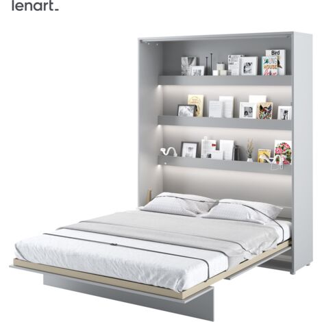 Bim Furniture – Lit escamotable 160x200 vertical gris mat – Structure en aggloméré laminé – Mécanisme pneumatique pour ouverture facile – Charge max 200 kg