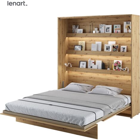 Bim Furniture – Lit escamotable 180x200 cm – Vertical chêne artisanal – Mécanisme pneumatique moderne – Poids maximum 200 kg