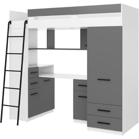 BIM Furniture Lit superposé avec bureau SMYK L cm110x204x188h Blanc Graphite