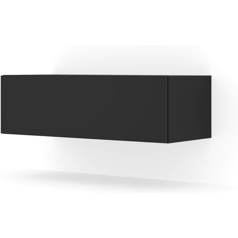 Bim Furniture – Meuble TV mural Bingo 100x40x30cm – Noir mat – Panneaux laminés 16mm – Design ondulé – Espace de rangement intégré