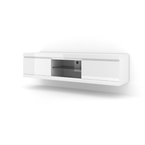 Bim Furniture – Meuble TV suspendu 180 cm – Façades blanc brillant, structure blanc mat – Dimensions 180x40x46 cm – Montage mural ou au sol - CM 180 X