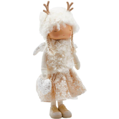 Bimba con vestito renna color Avorio decorazione natalizia per interno da 39 cm