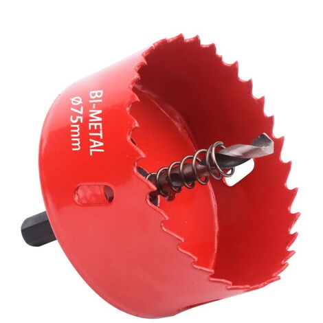 Bimetall-Lochsäge, Holz-Lochsäge Ø75 mm, Lochsägen-Zentrierbohrer, zum Bohren von Kunststoff, PVC, Holz, Faserplatten, weichem Metall