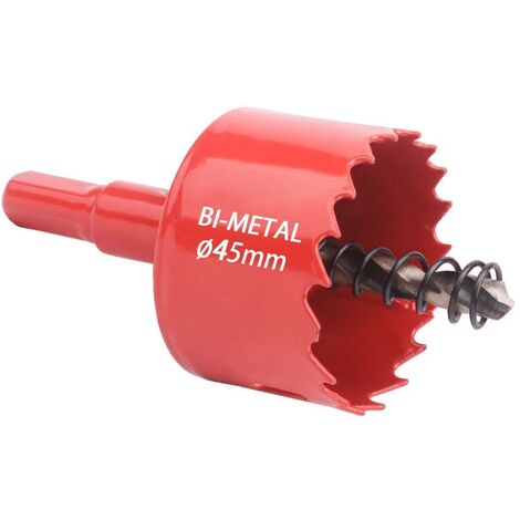 Bimetall-Lochsäge, Holzlochsäge Ø45 mm, Lochsägen-Zentrierbohrer, zum Bohren von Kunststoff, PVC, Holz, Faserplatten, weichem Metall