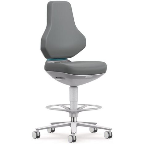 BIMOS Arbeitsdrehstuhl TEXON Sitz-Stopp-Rollen und FußringSkintec grau 570-810 mm