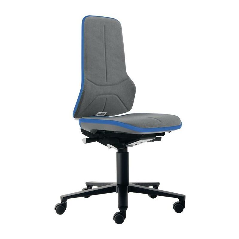 Bimos - Chaise d'atelier pivotante Neon rouleaux tissu Supertec gris bleu 450-620 mm