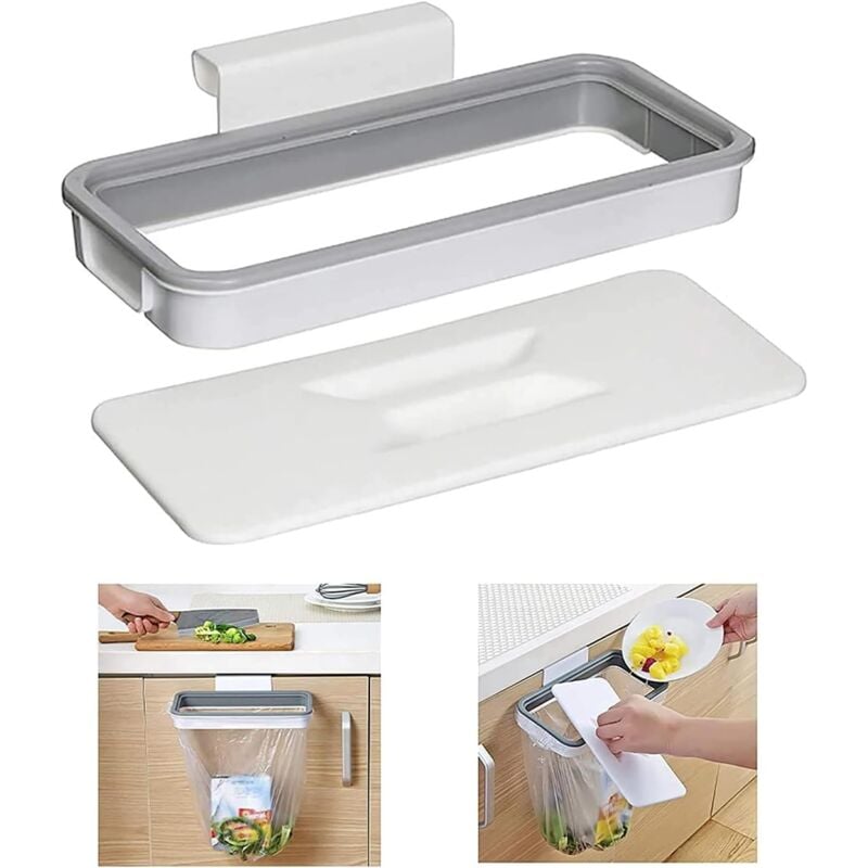 Bin Bag Holder for Cabinet Door, Hanging Bag Holder with Lid Under Cabinet Bin Holder Removable Recycling Bin for Storage Garbage Bags Kitchen Bin