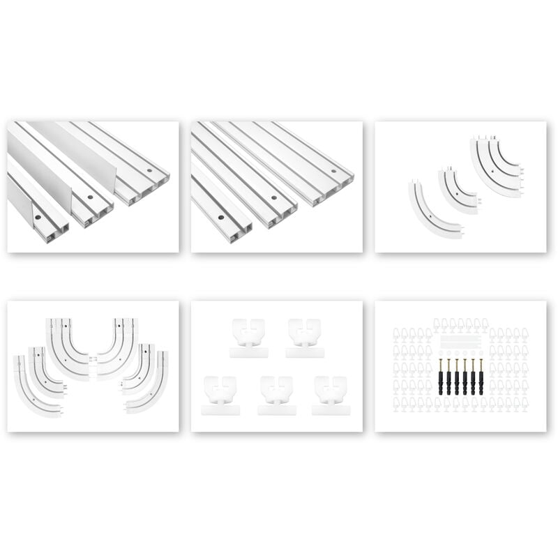 Binari per tende 1-3 corse, plastica pvc bianco, scelta di accessori om: 1 traccia, Set di curve finali (destra e sinistra)