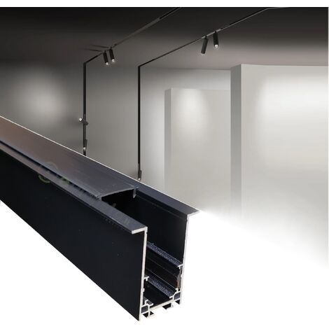 Binario magnetico nero 2m 48V da incasso cartongesso parete soffitto per faretti led con copertura