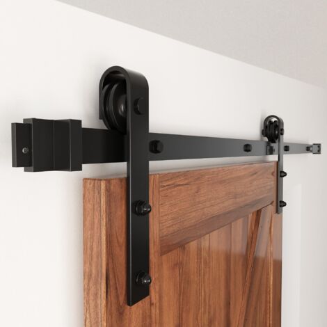 Binario per porta scorrevole da 150 cm, interno con kit binario a rulli, ferramenta per porta scorrevole sospesa, porta scorrevole del fienile, base in legno antico, ruota, forma a J, porta non inclus