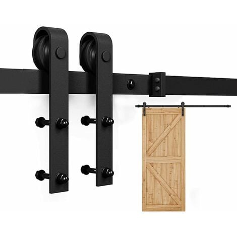 Binario per Porta Scorrevole Kit Forma di J Hardware per Porte Scorrevoli Singole Nero 6.6FT/200cm
