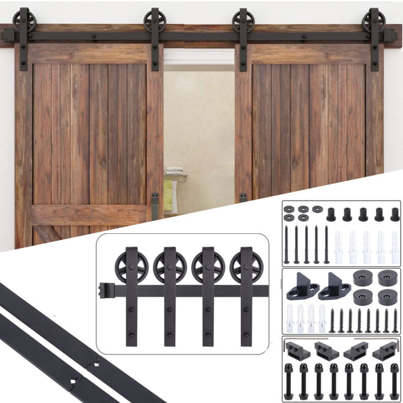 Image of Binario per Porta Scorrevole Kit, Kit per Porte Scorrevoli, Ferramenta per Porta Della Stalla per Doppia Porta - 183CM/6FT