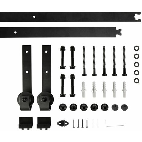 Binario per Porta Scorrevole Kit,Acciaio Scivolante Barn Hardware Door Kit, Scorrevole Porta, Nero, 200 cm
