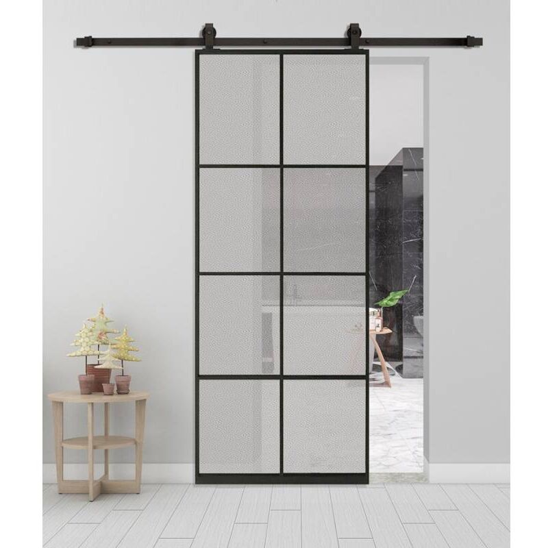 Image of Binario per porta scorrevole loft/contadino 2m in acciaio nero per porta in alluminio o vetro