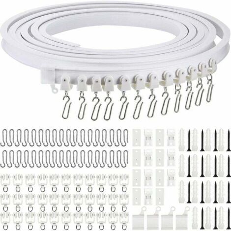 Binario per tenda da soffitto curvo, flessibile, pieghevole, per tende da soffitto, per finestre morbide, binario curvo per asta per tenda con ganci per tenda in metallo (bianco, 5 m)