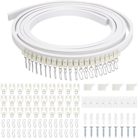 Binario per tende da soffitto curvo e flessibile, guida di montaggio per tende con rulli silenziosi, sistema di binari per tende da doccia (3 m)